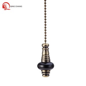 The combination of black and white ceramics and antique-brass iron ceiling fan pull chain