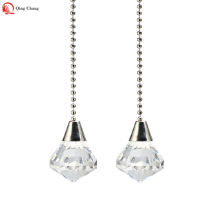 Transparent crystal designed with reflective shape ceiling fan pull chain| QINGCHANG